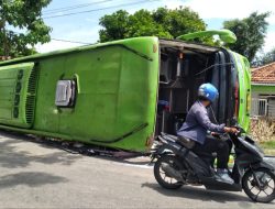 Bus Madura-Jakarta Terguling di Jalan Bluto Sumenep: Sopir Patah Tulang, 8 Penumpang Luka-Luka