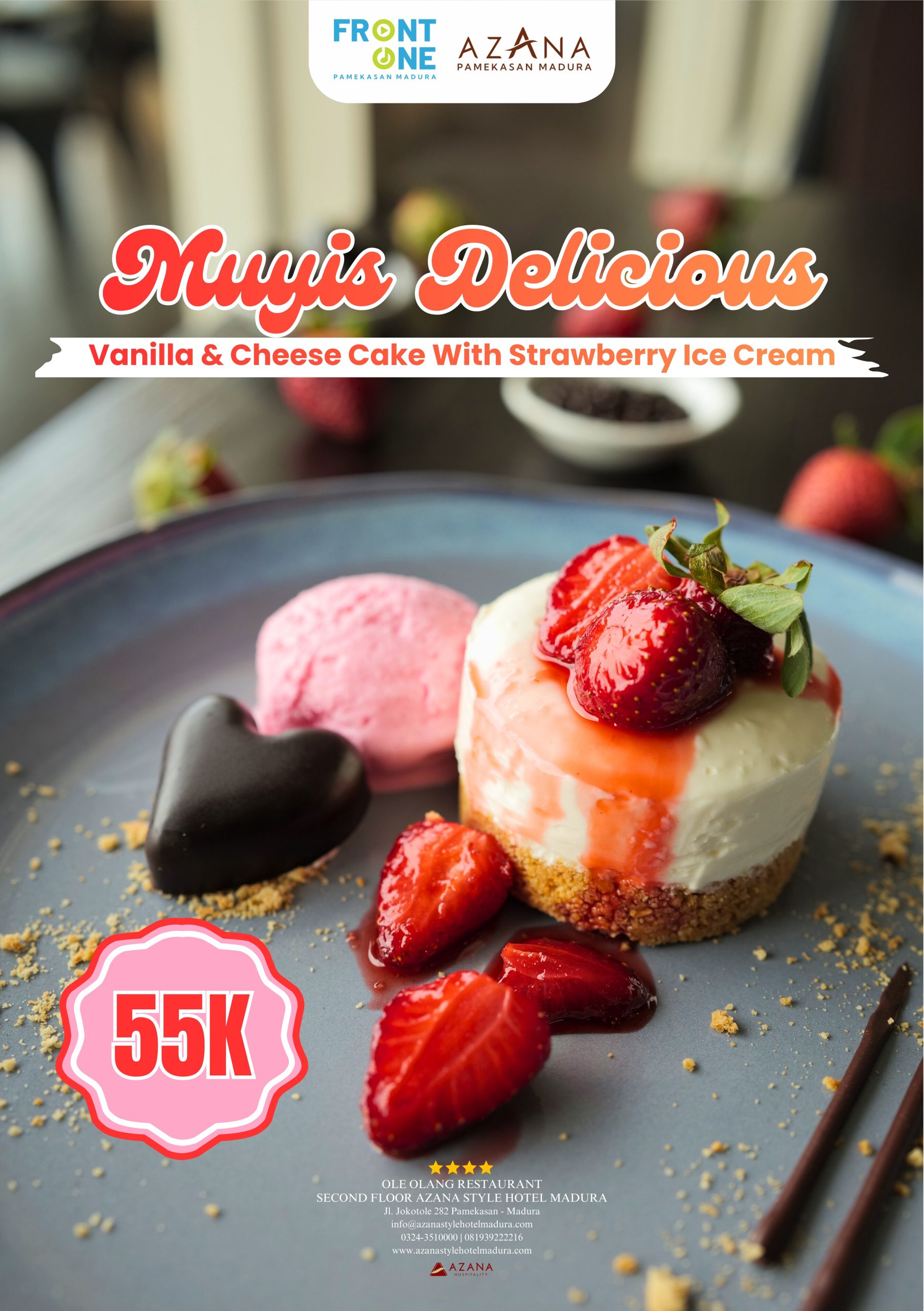 Vanilla & Cheese Cake With Strawberry Ice Cream